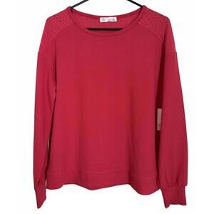 NEW 89th + Madison Women's Sweater Blouse Size Small Magenta Red Eyelet Soft